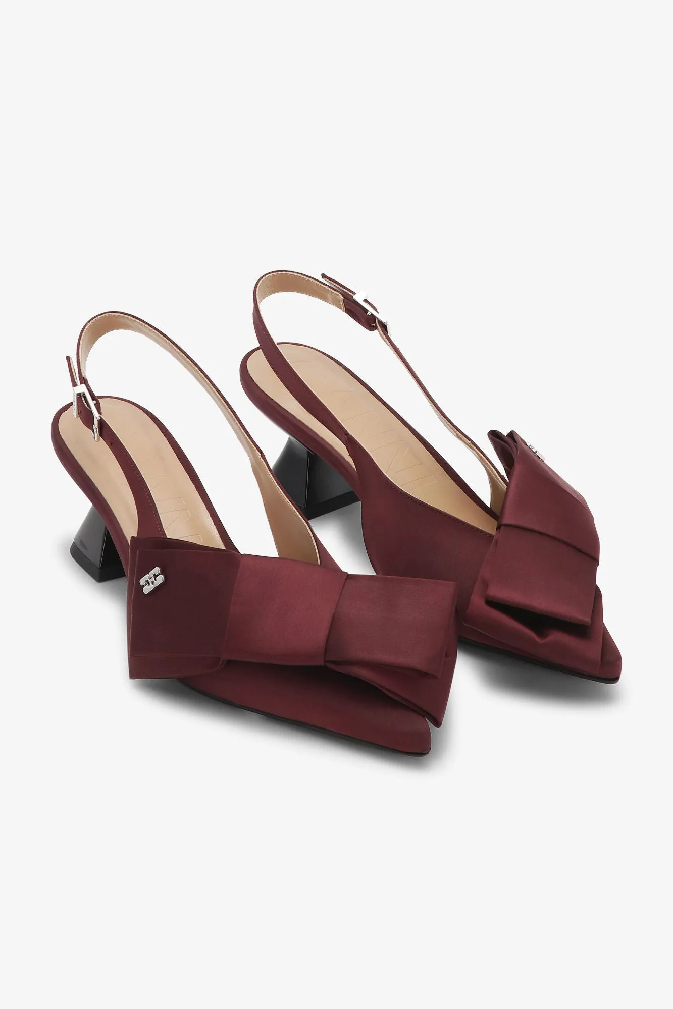 Ganni Bow Kitten Heel Pumps - Dark Burgundy