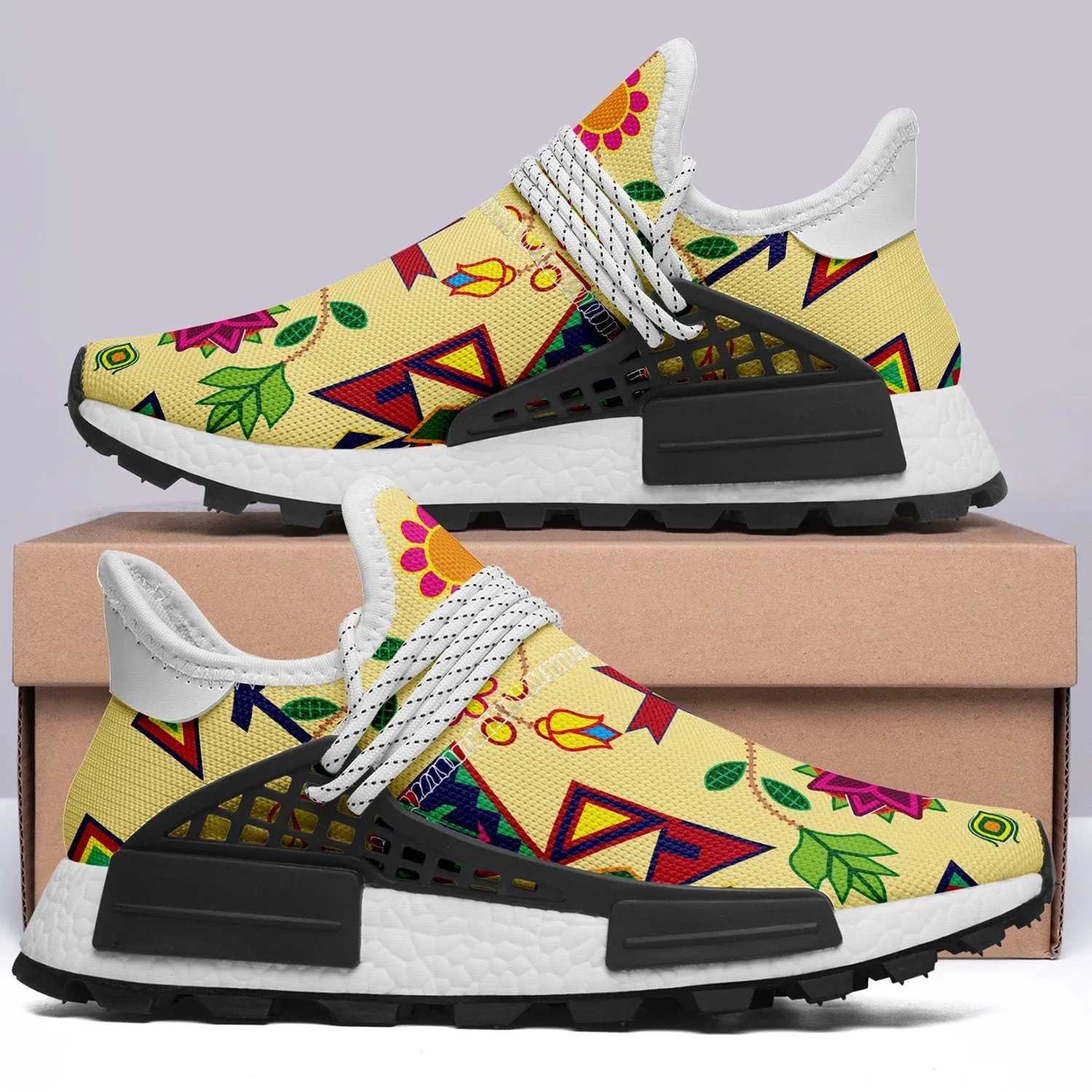 Geometric Floral Spring Vanilla Okaki Sneakers