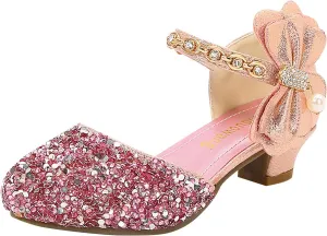 Girls Low Heel Sparkly Dress Shoes Mary Jane Flower Girls Wedding Birthday Pary Dress Shoes for Little/Big Kids