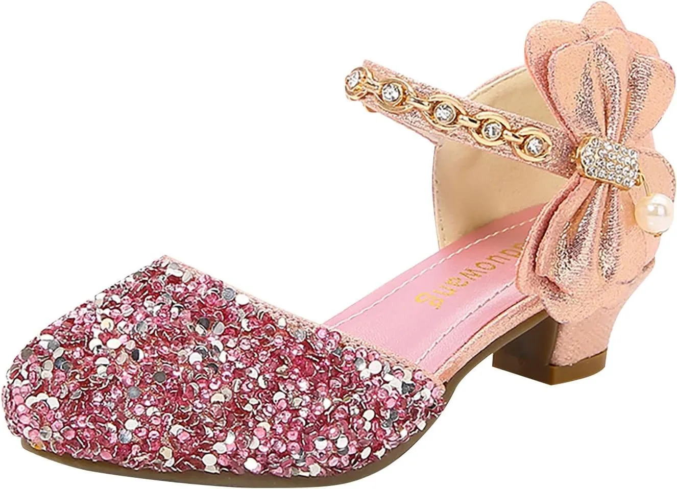 Girls Low Heel Sparkly Dress Shoes Mary Jane Flower Girls Wedding Birthday Pary Dress Shoes for Little/Big Kids