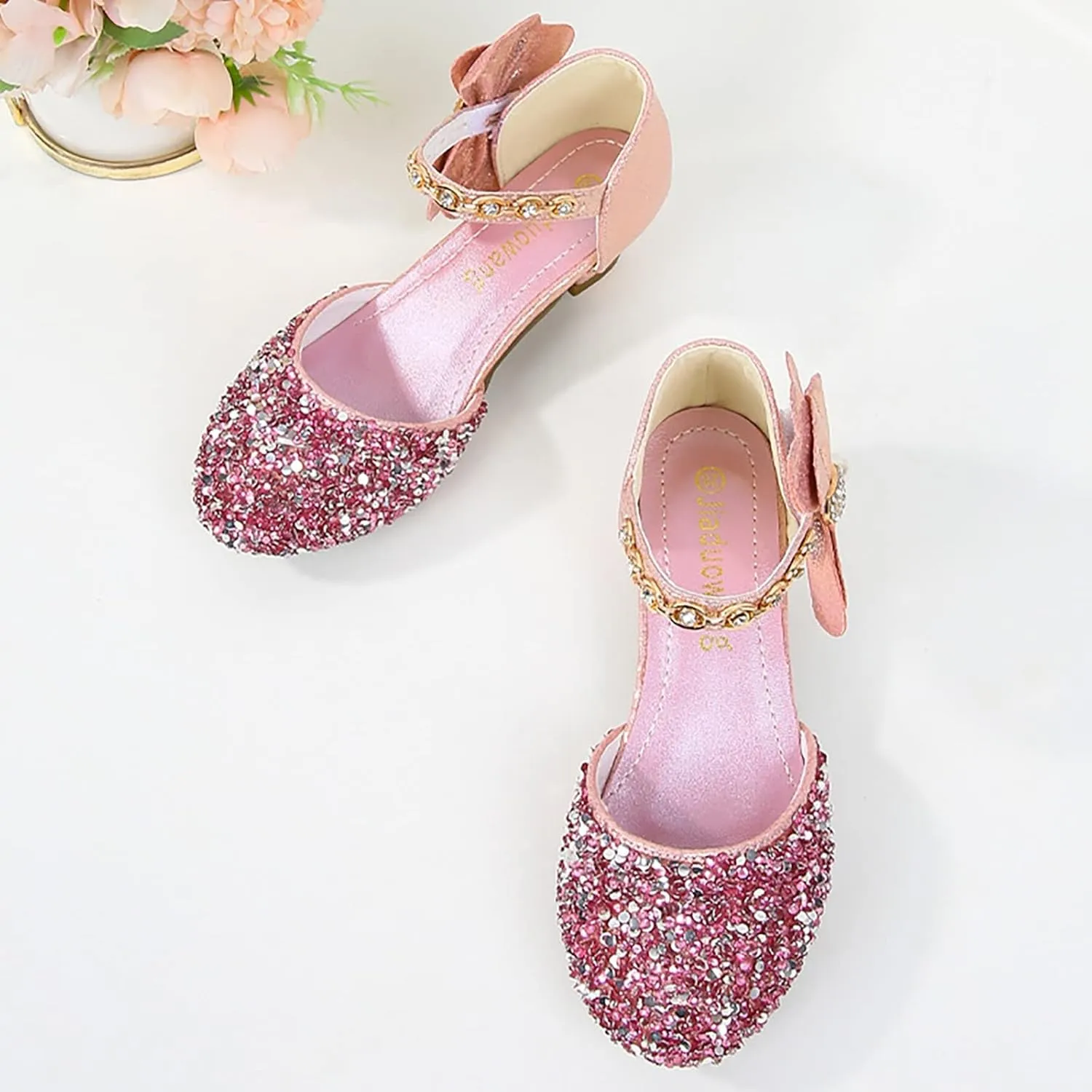 Girls Low Heel Sparkly Dress Shoes Mary Jane Flower Girls Wedding Birthday Pary Dress Shoes for Little/Big Kids