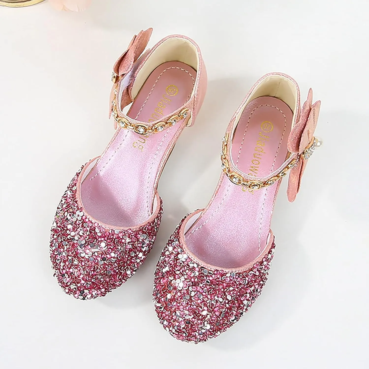 Girls Low Heel Sparkly Dress Shoes Mary Jane Flower Girls Wedding Birthday Pary Dress Shoes for Little/Big Kids