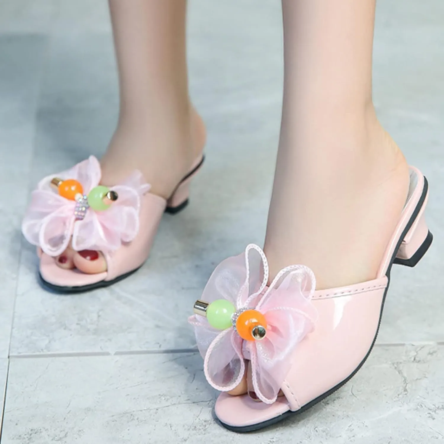 Girls Slippers Size 6 Big Girls Toddler Little Kid Girls Flower Crystal Pump Slippers for Girls Outdoor