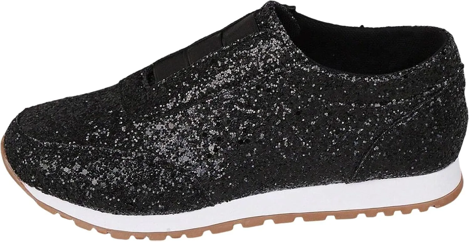 Glitter Tennis Shoes for Women Gold Sequins Tennis Sneakers Rhinestone Sparkly Mesh Breathable Slip On Casual Walking Shoes