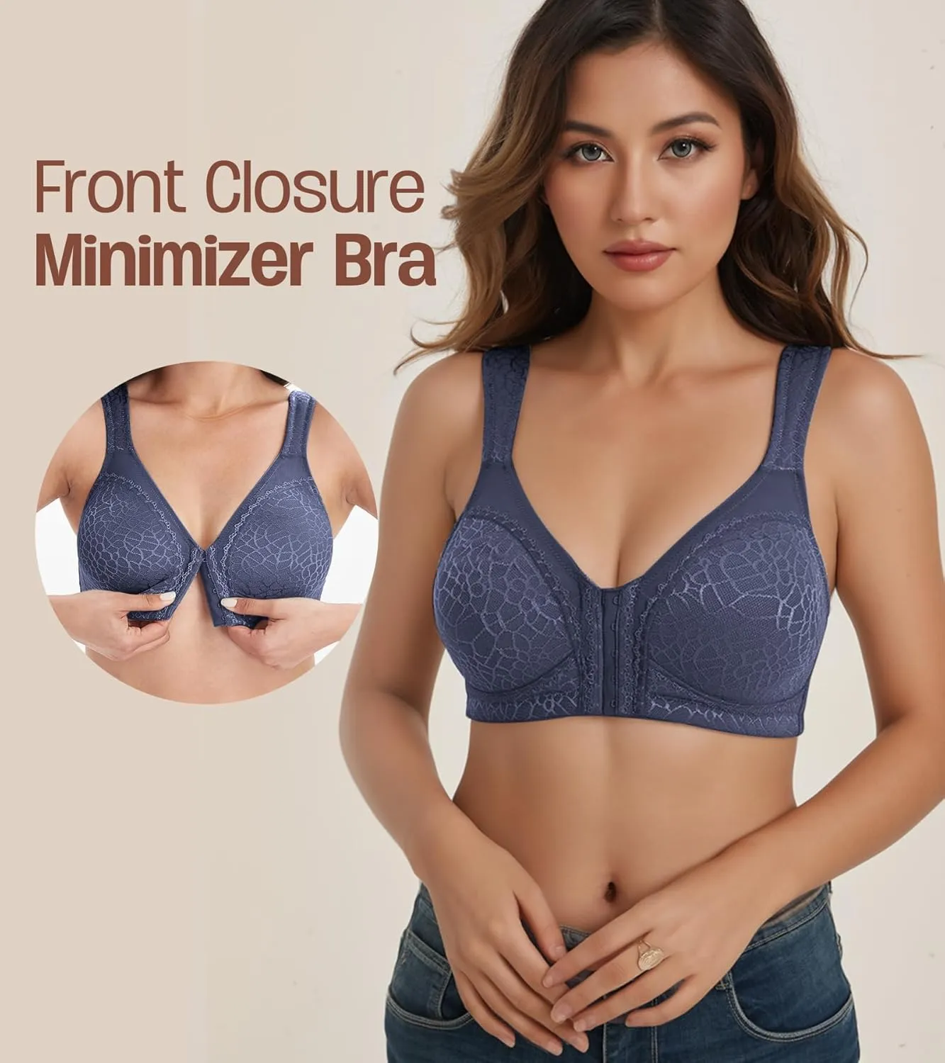 HACI Front Closure Posture Bra Back Support Unpadded Wireless Support Everyday