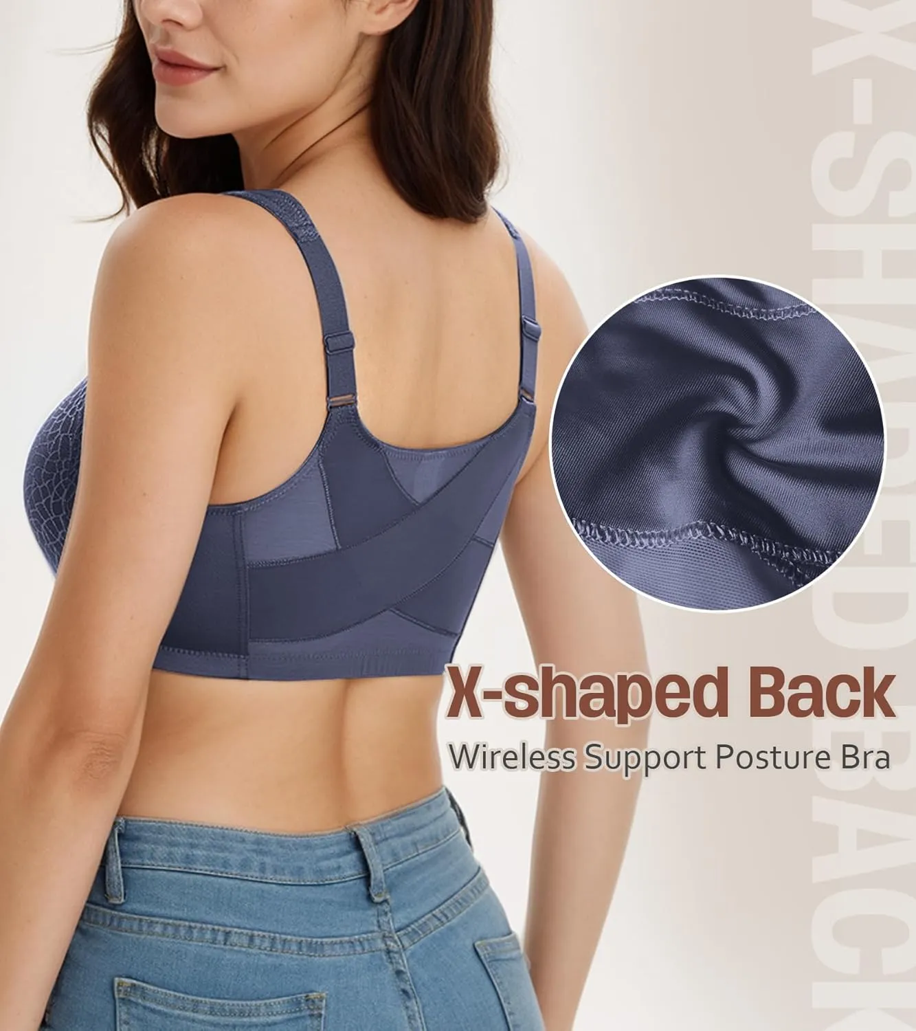 HACI Front Closure Posture Bra Back Support Unpadded Wireless Support Everyday