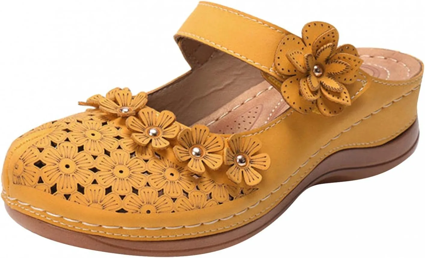 Hbeylia Platform Sandals For Women,Ladies Summer Slip On Flower Design Hollow Out Buckle Chunky Platform Wedge Orthopedic Sandals for Women With Arch Support