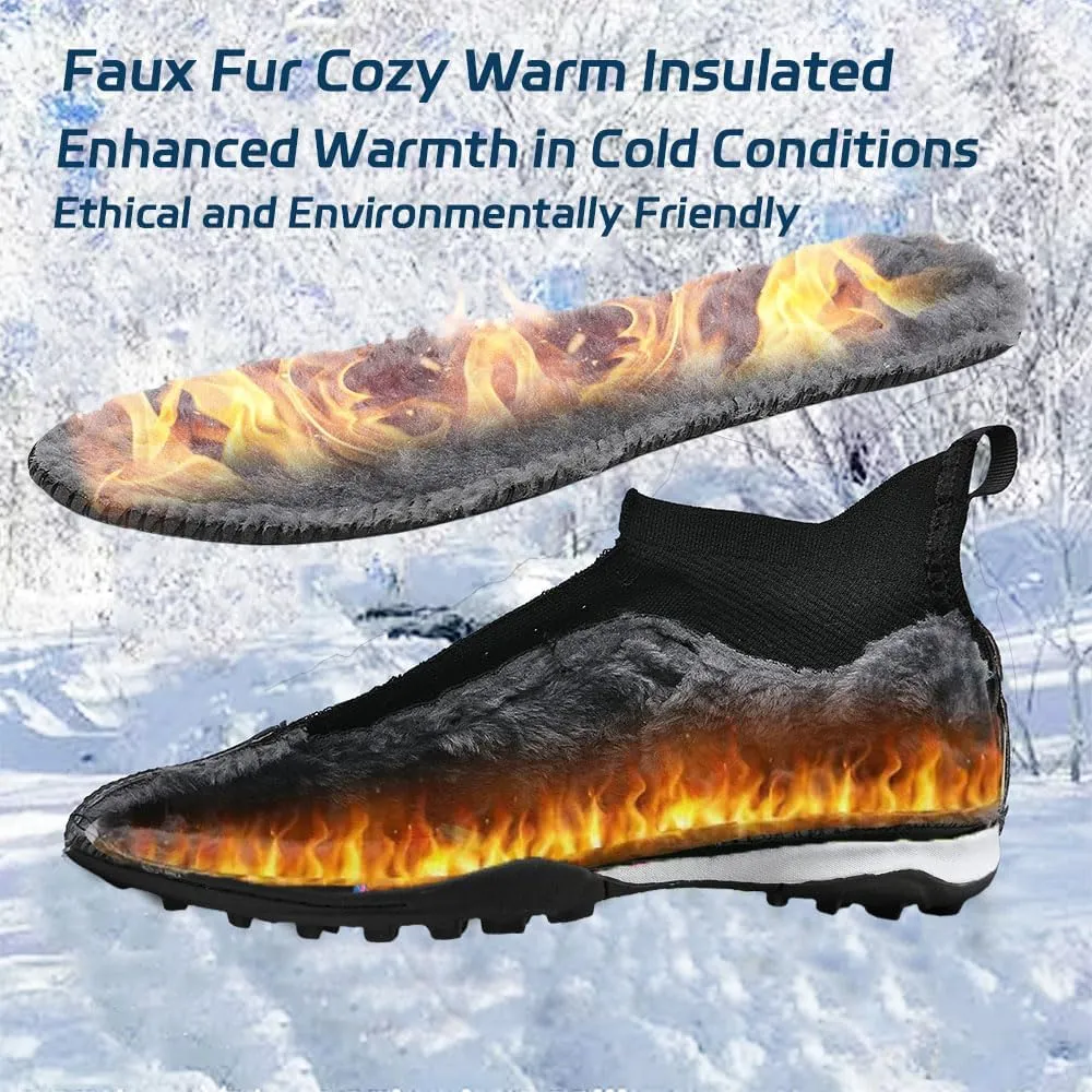 HESBITEUL Soccer Cleats Faux Fur for Winter: High Top Football Cleats for Firm Ground