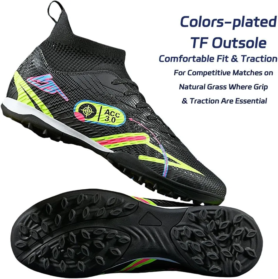 HESBITEUL Soccer Cleats Faux Fur for Winter: High Top Football Cleats for Firm Ground