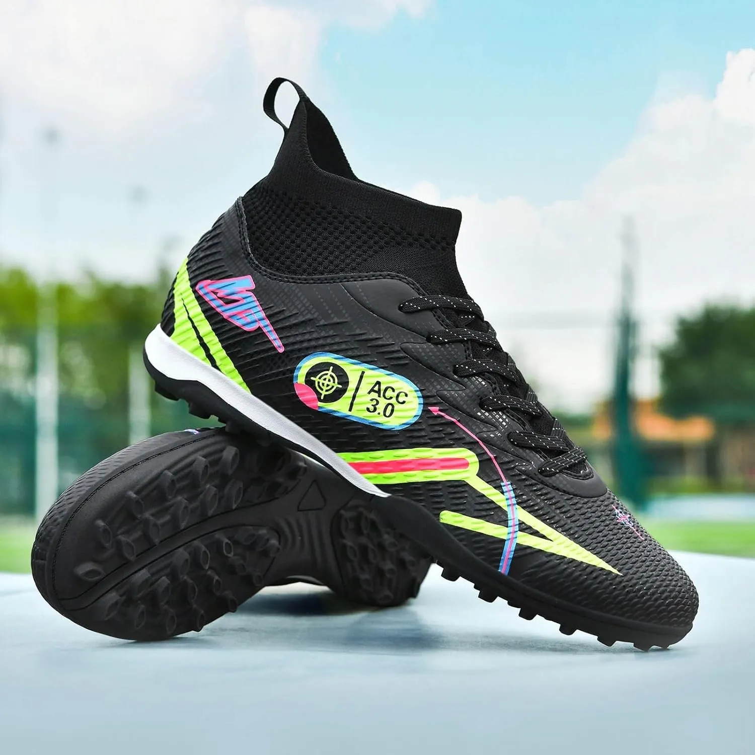 HESBITEUL Soccer Cleats Faux Fur for Winter: High Top Football Cleats for Firm Ground