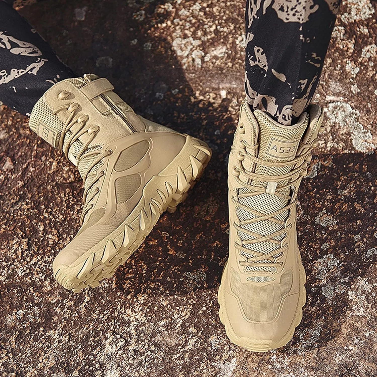 hongrenamz Hiking Boots Men's Waterproof High Top Lightweight Non-Slip Trekking Trail Outdoor Sport Shoes for Adults Sand-EU43/US9