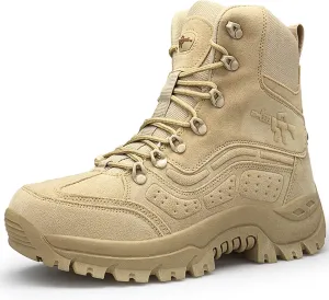hongrenamz Hiking Boots Men's Waterproof High-top Outdoor Lightweight Non-Slip Trekking Trail Shoes for Unisex Women Sand-EU39/US7