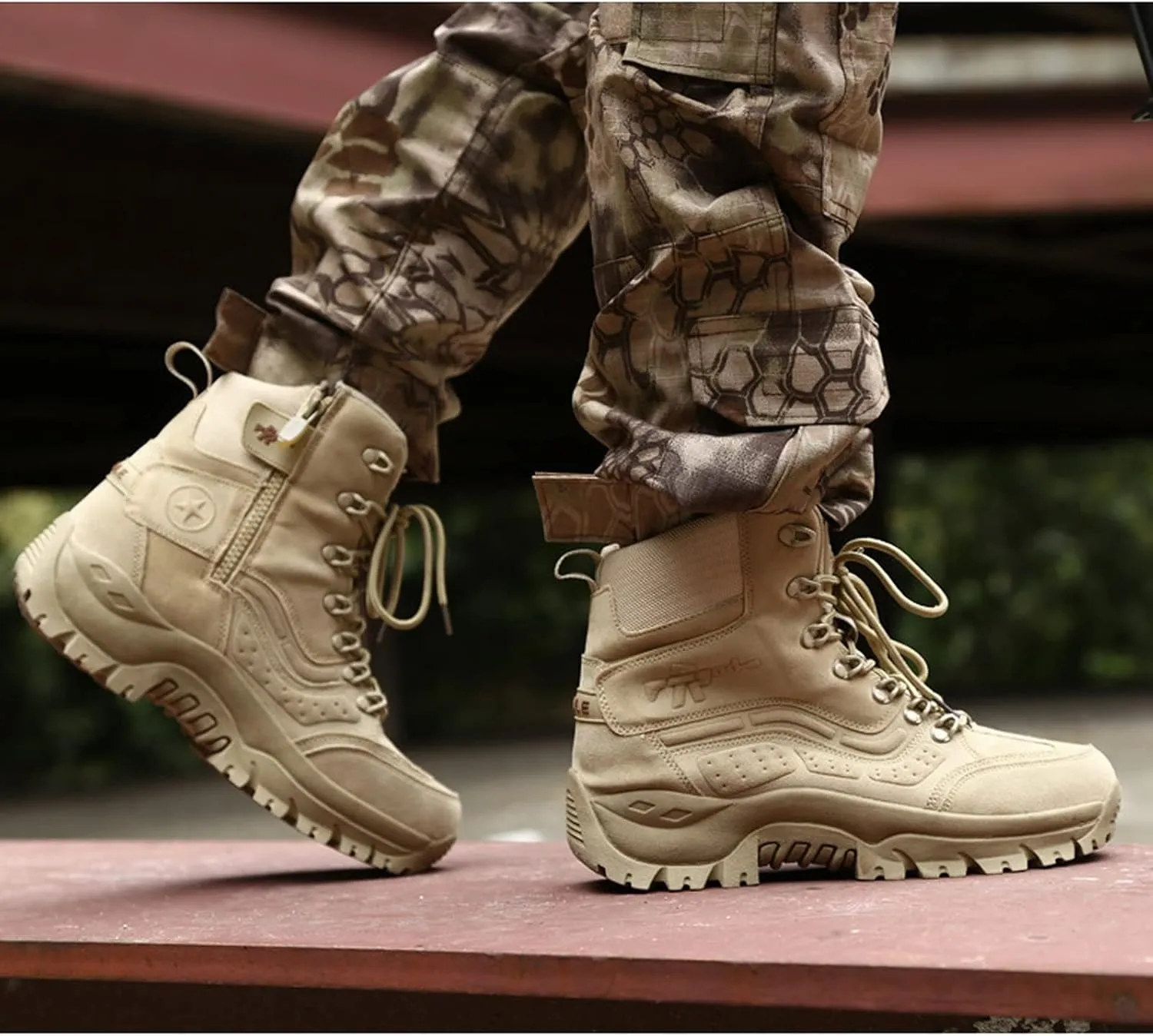 hongrenamz Hiking Boots Men's Waterproof High-top Outdoor Lightweight Non-Slip Trekking Trail Shoes for Unisex Women Sand-EU39/US7