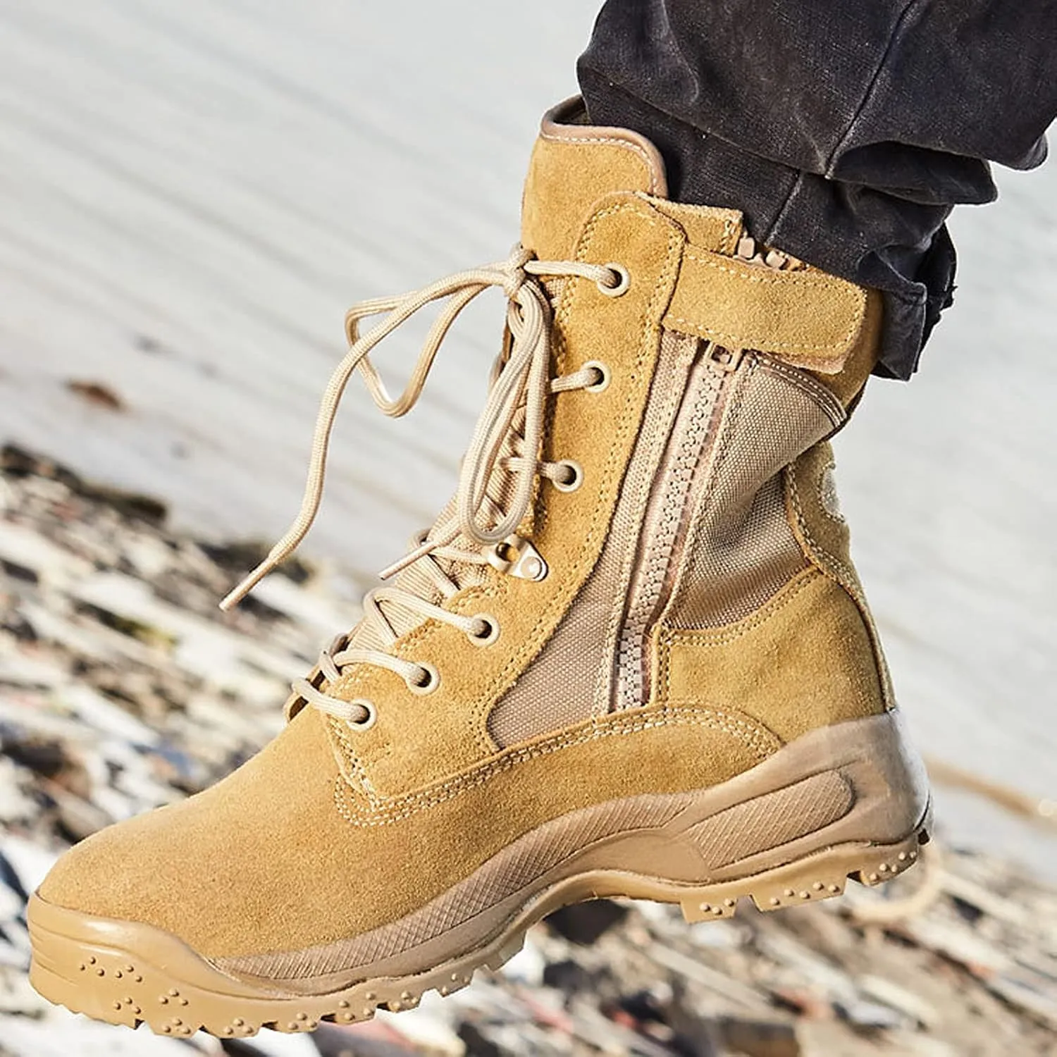 hongrenamz Mens Hiking Boots Lightweight Waterproof Non-Slip Walking Shoes High Rise Trekking Shoes-Sand||EU45/US11