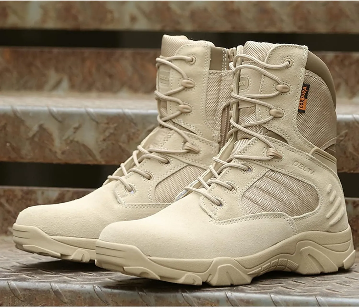 hongrenamz Men's Hiking Boots Waterproof High Rise Outdoor Walking Lace Up Anti-Slip Ankle Boots Camping Trekking Shoes-Sand||EU38/US6.5