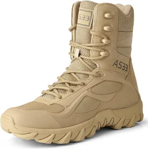 hongrenamz Men's Hiking Boots Waterproof High Top Outdoor Walking Lace Up Anti-Slip Breathable Ankle Boots Casual Camping Trekking Shoes Sand-EU39/US7