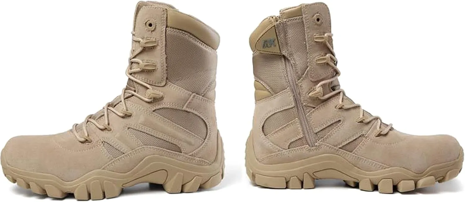 hongrenamz Mens Walking Boots High Top Waterproof Walking Outdoor Camping Shoes Travel Trekking Trails Sand-EU44/US10