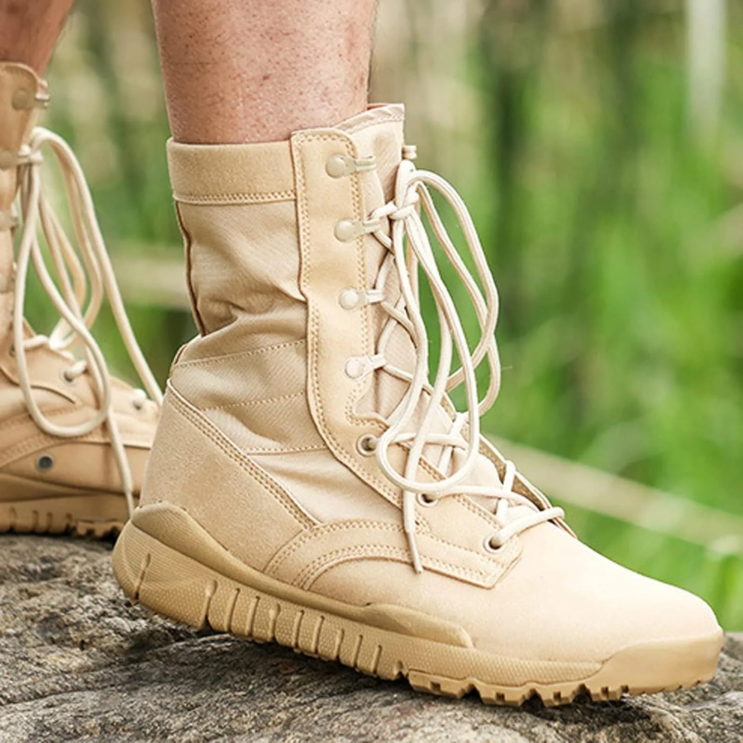 hongrenamz Men's Waterproof Hiking Boots Lightweight Non-Slip High Top Trekking Walking Shoes-Sand||EU40/US7.5
