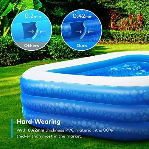 Inflatable Swimming Pool, Hesung 118" X 69" X 21" Full-Sized Family Kiddie Blow up Pool for Kids, Adults, Baby, Children, Thick Wear-Resistant Big Above Ground, Garden, Backyard Water Party for Age 3 