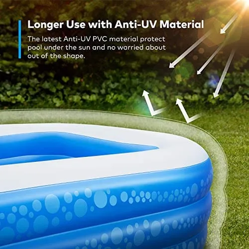 Inflatable Swimming Pool, Hesung 118" X 69" X 21" Full-Sized Family Kiddie Blow up Pool for Kids, Adults, Baby, Children, Thick Wear-Resistant Big Above Ground, Garden, Backyard Water Party for Age 3 
