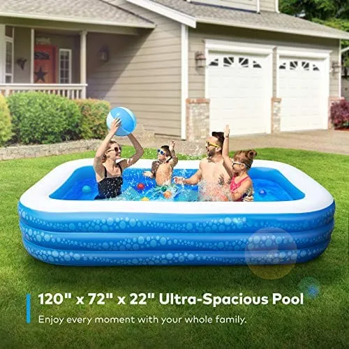 Inflatable Swimming Pool, Hesung 118" X 69" X 21" Full-Sized Family Kiddie Blow up Pool for Kids, Adults, Baby, Children, Thick Wear-Resistant Big Above Ground, Garden, Backyard Water Party for Age 3 