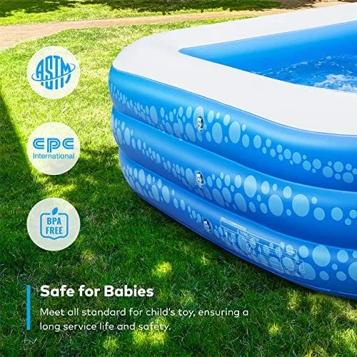 Inflatable Swimming Pool, Hesung 118" X 69" X 21" Full-Sized Family Kiddie Blow up Pool for Kids, Adults, Baby, Children, Thick Wear-Resistant Big Above Ground, Garden, Backyard Water Party for Age 3 