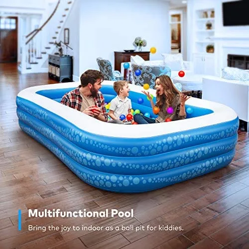 Inflatable Swimming Pool, Hesung 118" X 69" X 21" Full-Sized Family Kiddie Blow up Pool for Kids, Adults, Baby, Children, Thick Wear-Resistant Big Above Ground, Garden, Backyard Water Party for Age 3 