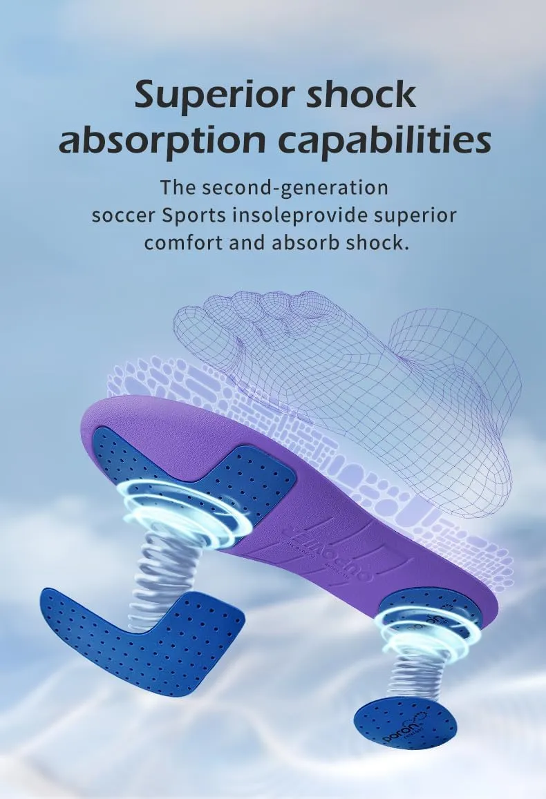 Insoles for Soccer Cleats Shock Absorption Arch Supports Anti-Slip Breathable for Men Women Boy Girl Kids-Purple (US7.5-8)