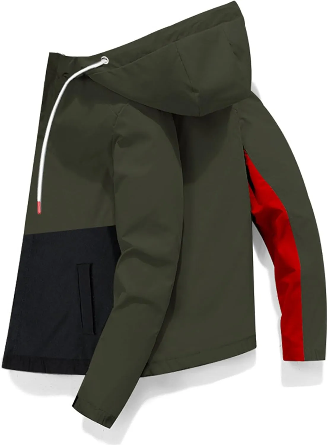 JEsilunmaMY Men's Color Block Casual Bomber Jacket Long Sleeve Lightweight Hooded Sportswear Zip Up Winter Warm Windbreaker