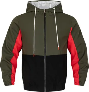 JEsilunmaMY Men's Color Block Casual Bomber Jacket Long Sleeve Lightweight Hooded Sportswear Zip Up Winter Warm Windbreaker