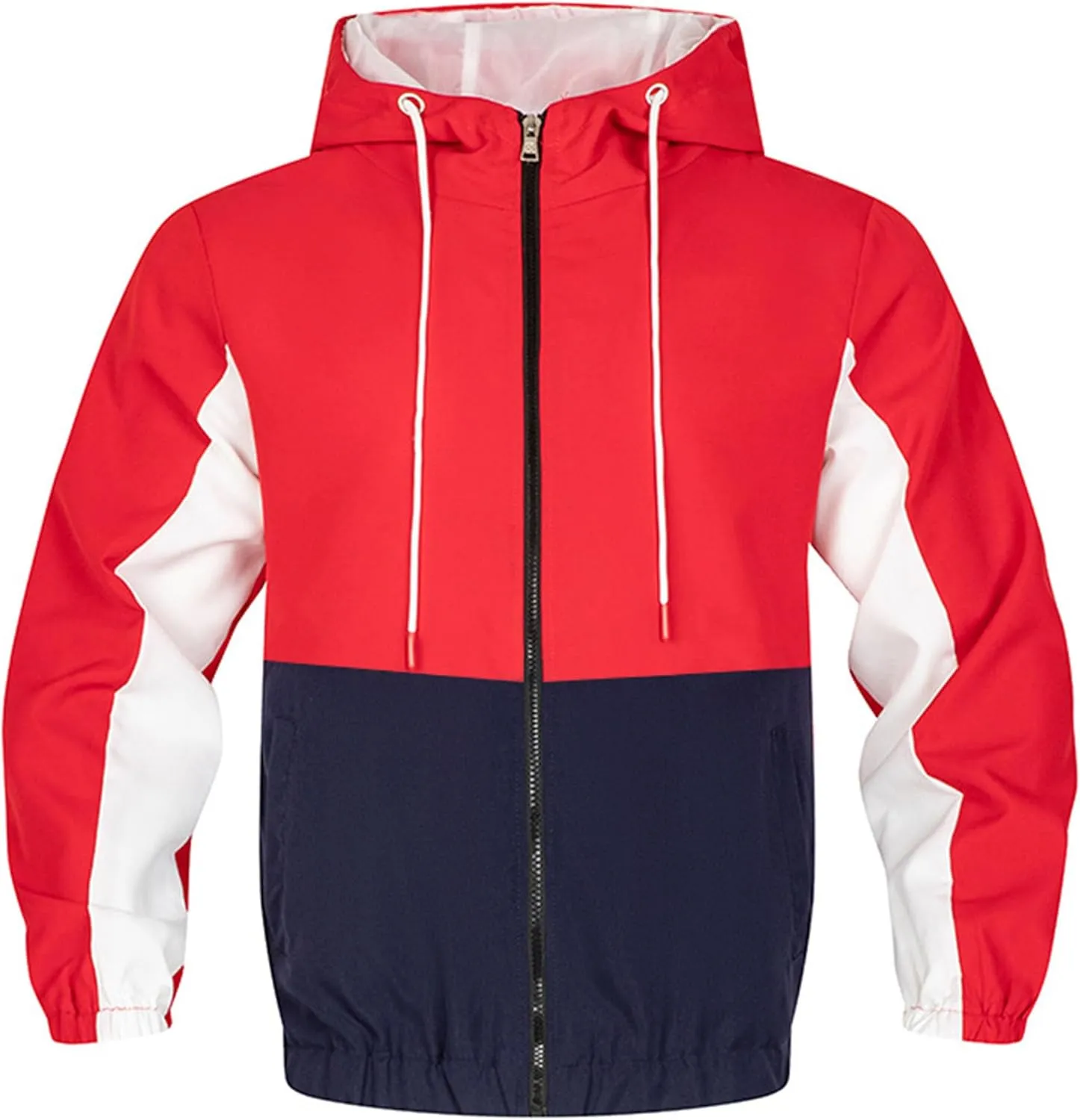 JEsilunmaMY Men's Color Block Casual Bomber Jacket Long Sleeve Lightweight Hooded Sportswear Zip Up Winter Warm Windbreaker