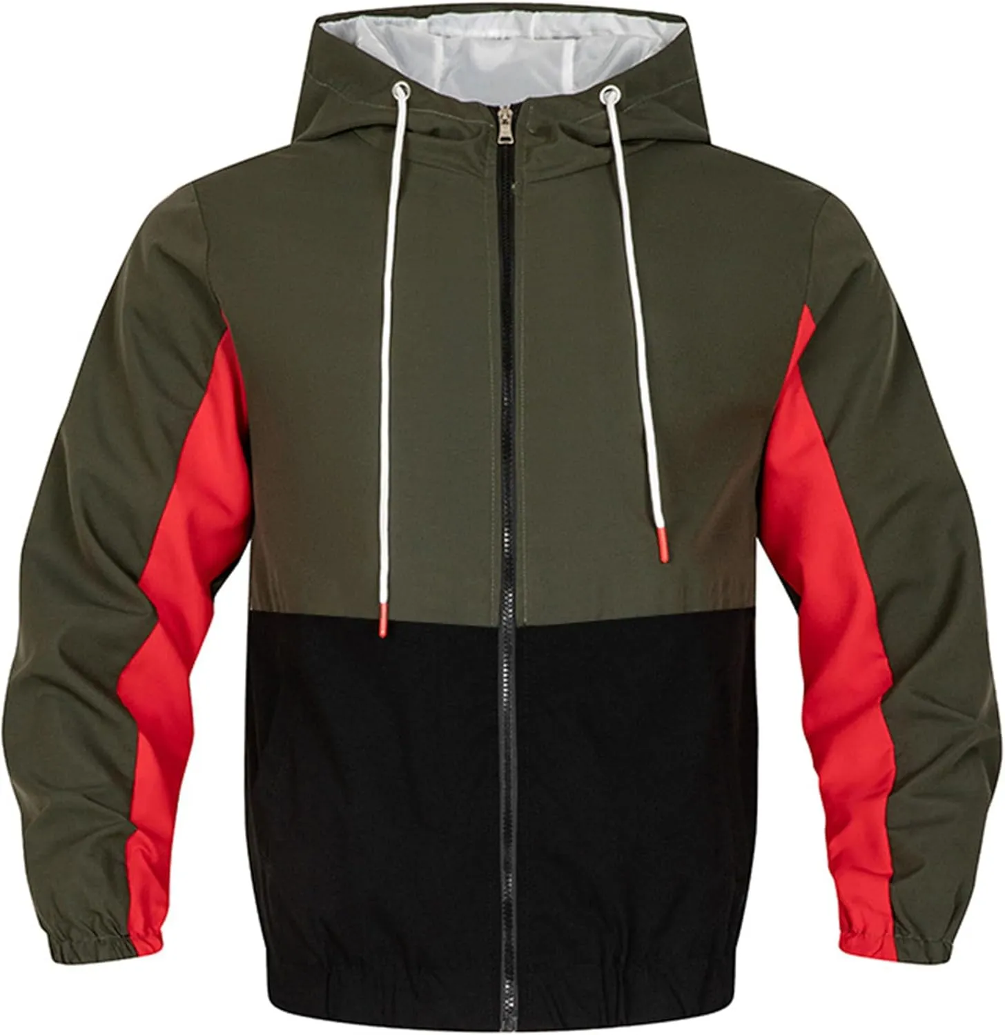 JEsilunmaMY Men's Color Block Casual Bomber Jacket Long Sleeve Lightweight Hooded Sportswear Zip Up Winter Warm Windbreaker