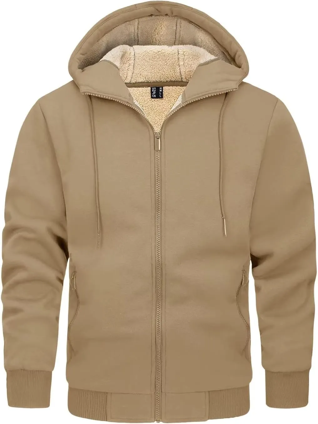KEFITEVD Men's Hoodie Sweatshirt Winter Heavyweight Fleece Sherpa Lined Warm Jacket Full Zip Windproof Work Casual Jacket