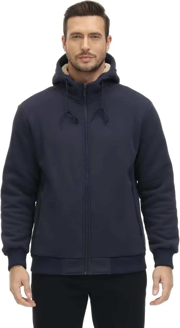 KEFITEVD Men's Hoodie Sweatshirt Winter Heavyweight Fleece Sherpa Lined Warm Jacket Full Zip Windproof Work Casual Jacket