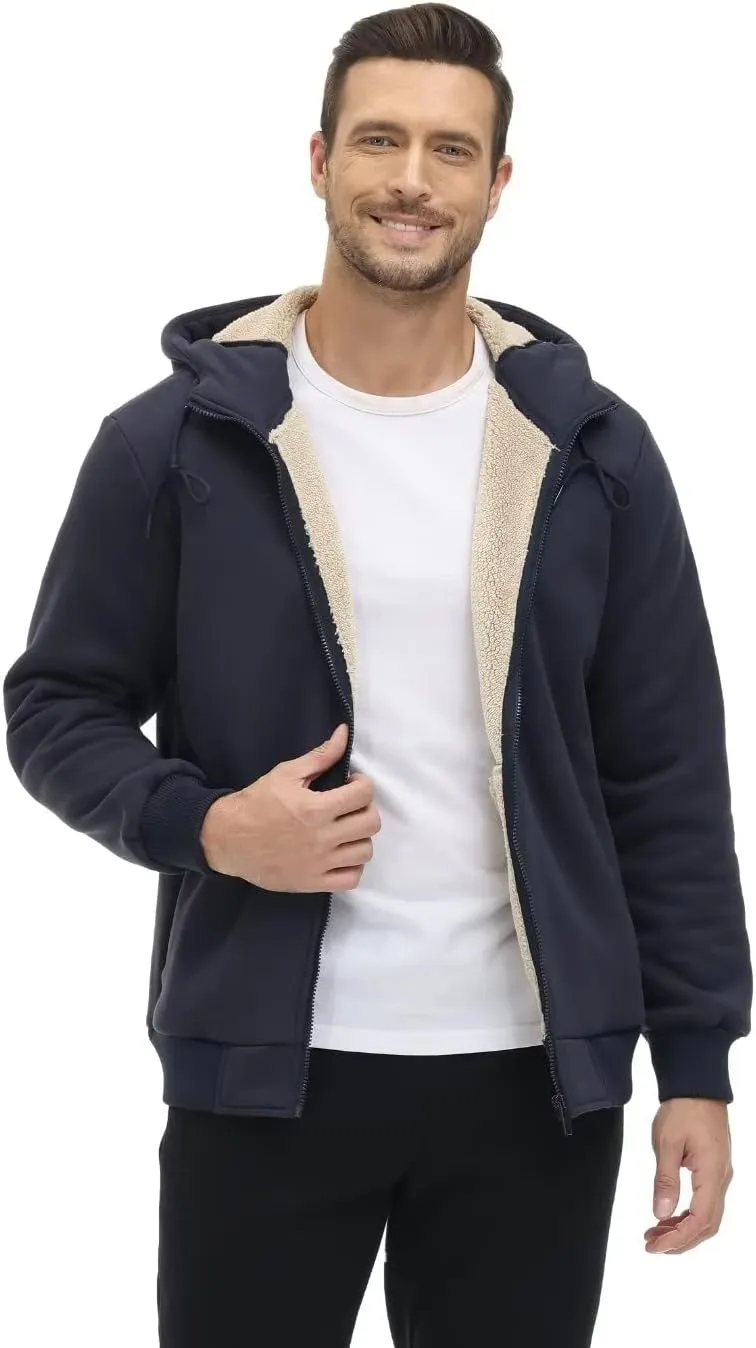 KEFITEVD Men's Hoodie Sweatshirt Winter Heavyweight Fleece Sherpa Lined Warm Jacket Full Zip Windproof Work Casual Jacket