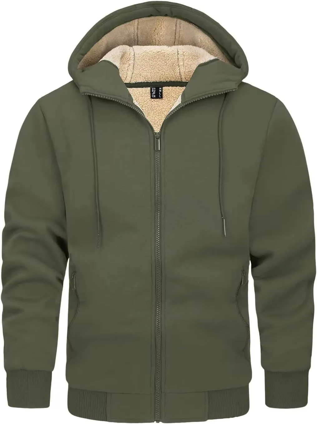 KEFITEVD Men's Hoodie Sweatshirt Winter Heavyweight Fleece Sherpa Lined Warm Jacket Full Zip Windproof Work Casual Jacket