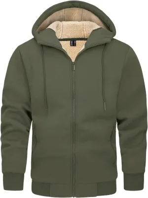 KEFITEVD Men's Hoodie Sweatshirt Winter Heavyweight Fleece Sherpa Lined Warm Jacket Full Zip Windproof Work Casual Jacket