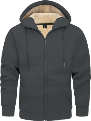 KEFITEVD Men's Hoodie Sweatshirt Winter Heavyweight Fleece Sherpa Lined Warm Jacket Full Zip Windproof Work Casual Jacket