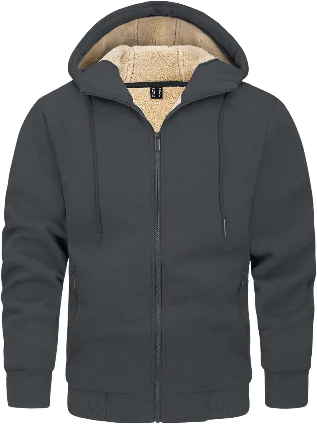 KEFITEVD Men's Hoodie Sweatshirt Winter Heavyweight Fleece Sherpa Lined Warm Jacket Full Zip Windproof Work Casual Jacket