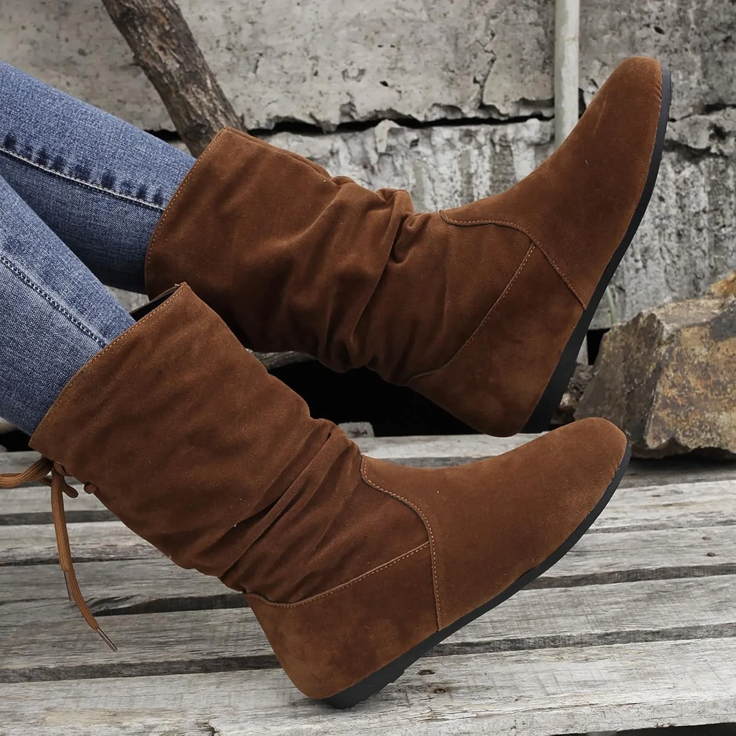 Knee High Boots for Women Mid Calf Boots for Women Non Slip Mid Calf Boots Winter Boots for Women Hiking Boots