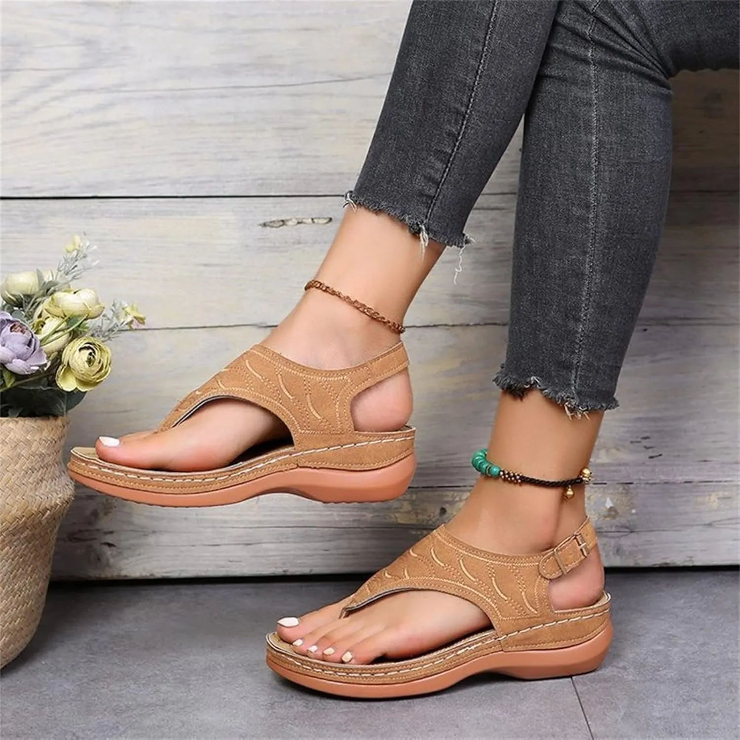 Ladmiple Orthotic Sandals For Women Dressy Summer Casual Comfortable Walking Slip On Orthopedic Flip Flops With Arch Support