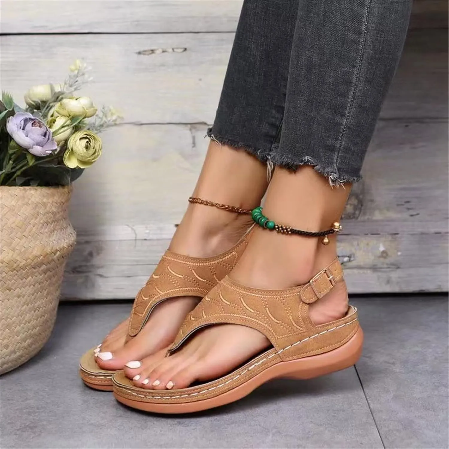 Ladmiple Orthotic Sandals For Women Dressy Summer Casual Comfortable Walking Slip On Orthopedic Flip Flops With Arch Support