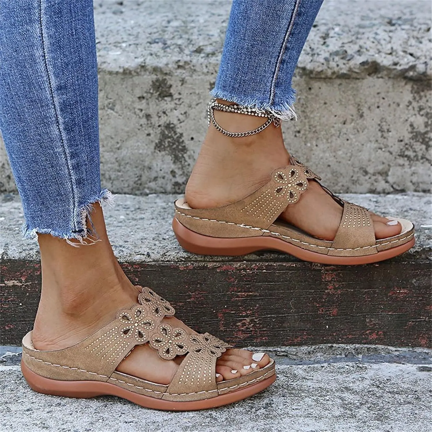 Ladmiple Sandals Women Beach Cute Fashion Orthotic Slides Athletic Slip On Orthopedic Slippers With Comfortable Arch Support