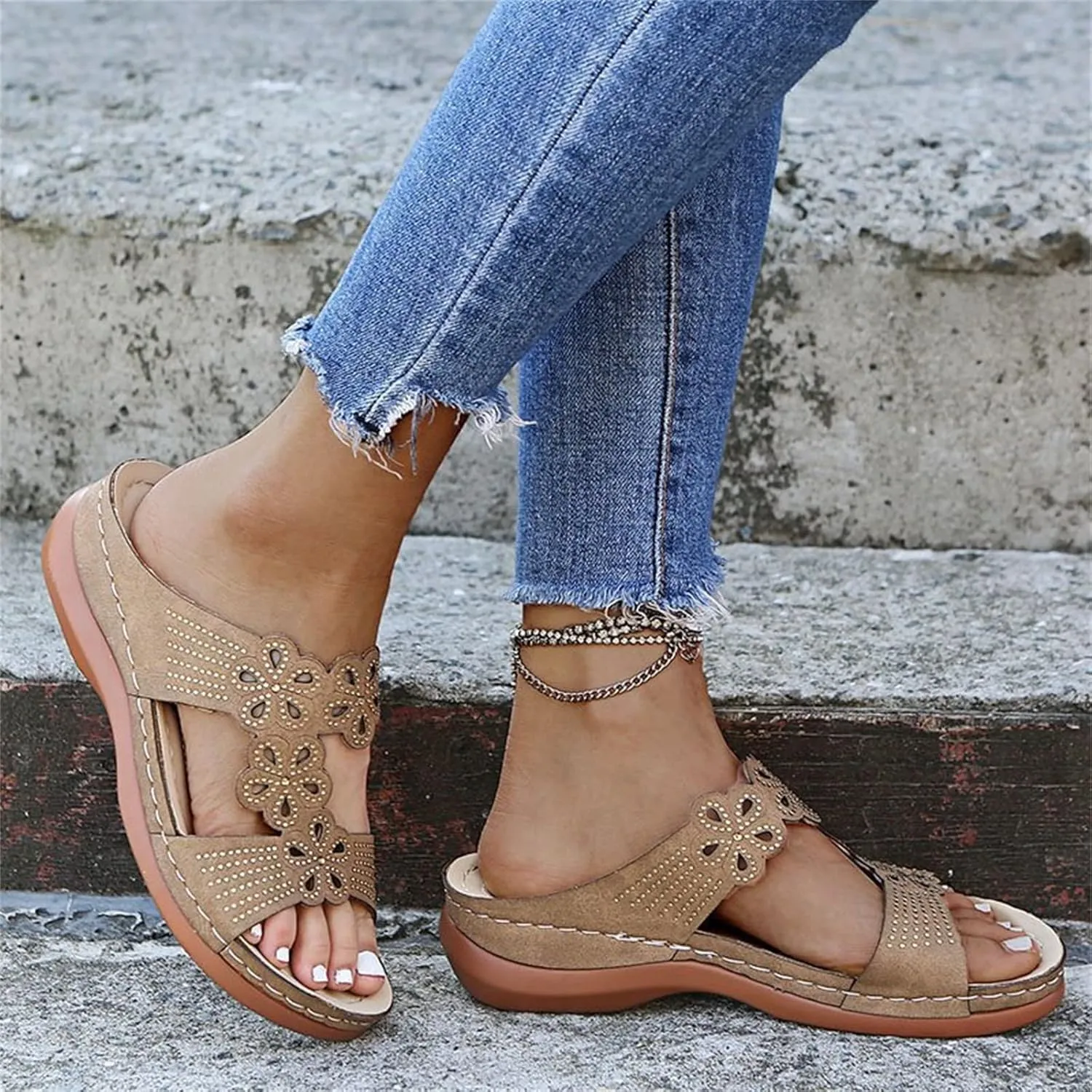 Ladmiple Sandals Women Beach Cute Fashion Orthotic Slides Athletic Slip On Orthopedic Slippers With Comfortable Arch Support