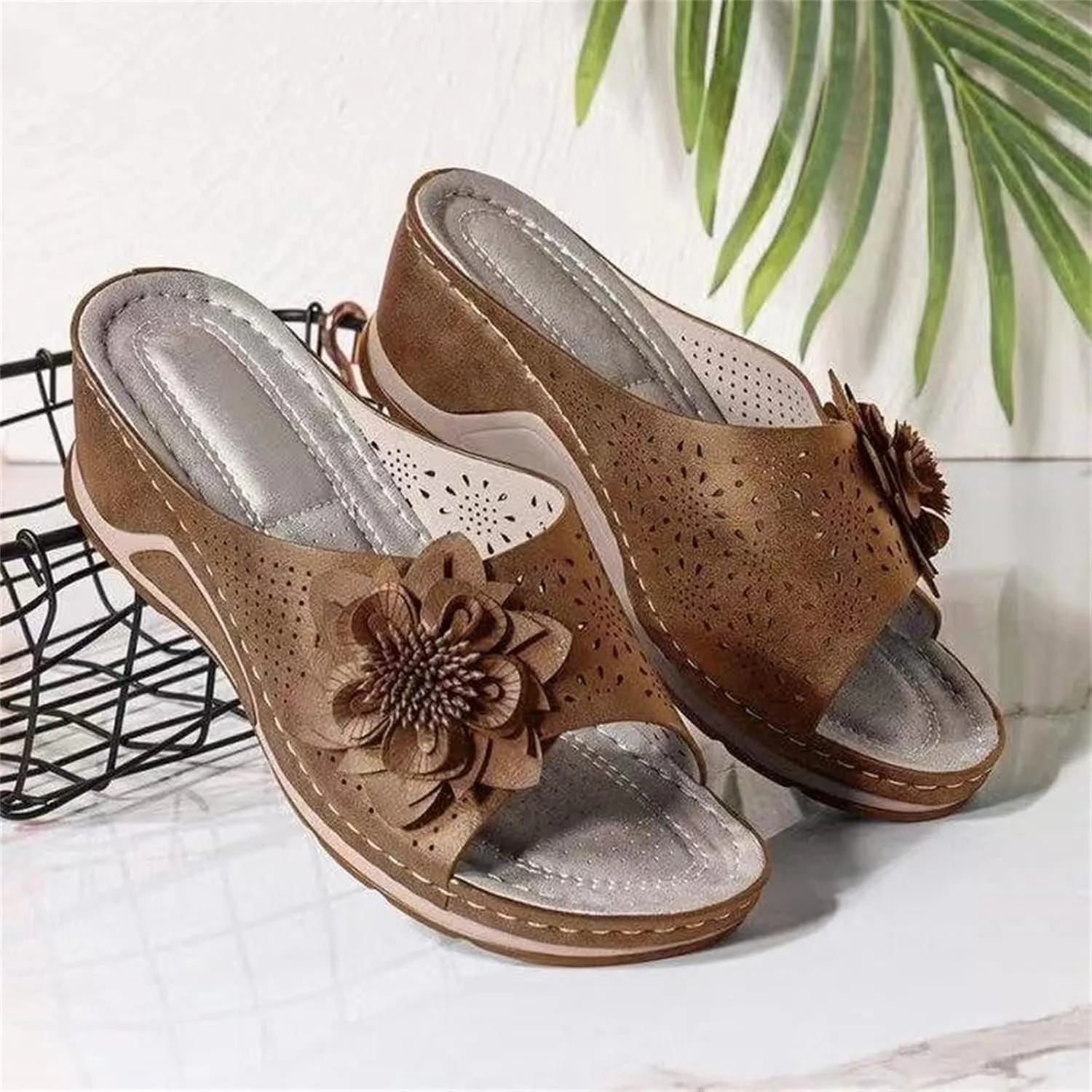 Ladmiple Sandals Women Dressy Summer Wedge Arch Support Orthopedic Slides Comfort Orthotic Flip Flops for Plantar Fasciitis