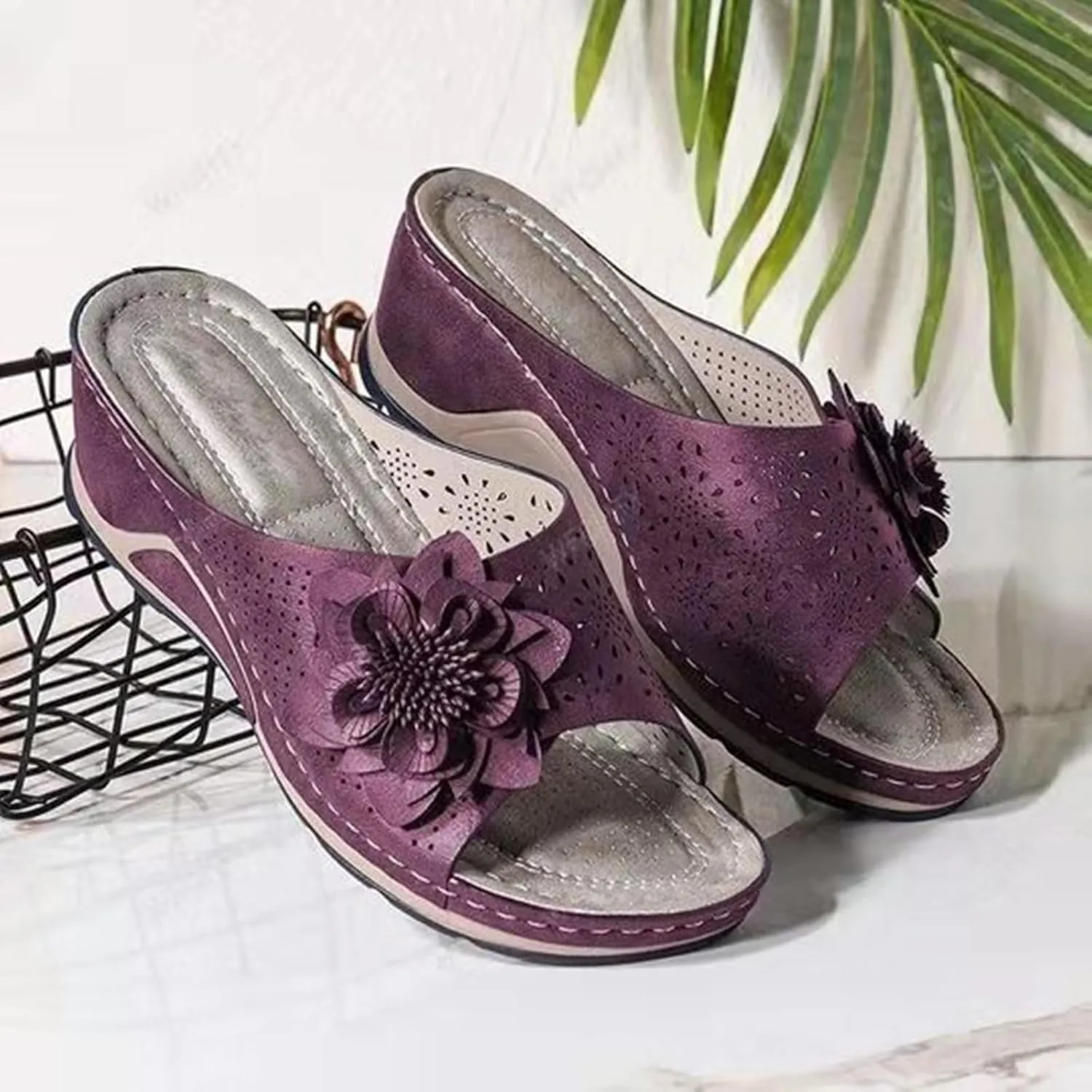 Ladmiple Sandals Women Dressy Summer Wedge Arch Support Orthopedic Slides Comfort Orthotic Flip Flops for Plantar Fasciitis