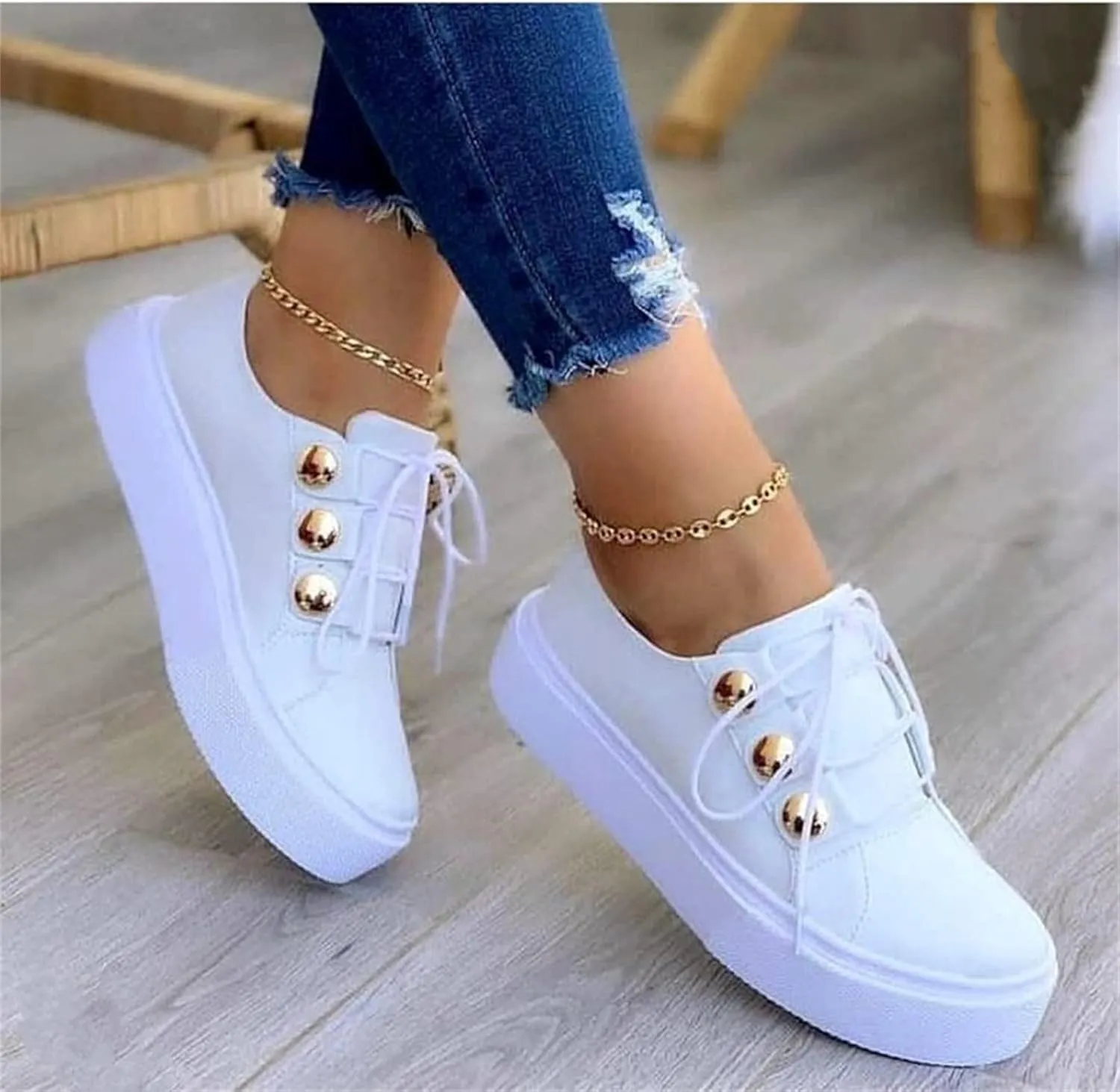 Ladmiple Shoes For Women Sneakers Slip Ons Leather Shoes Fashion Casual Dressy Summer Platform Flats Walking Loafers