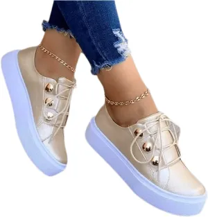 Ladmiple Shoes For Women Sneakers Slip Ons Low Top Lace-up Classic Casual Leather Walking Shoes Summer Flats Loafers