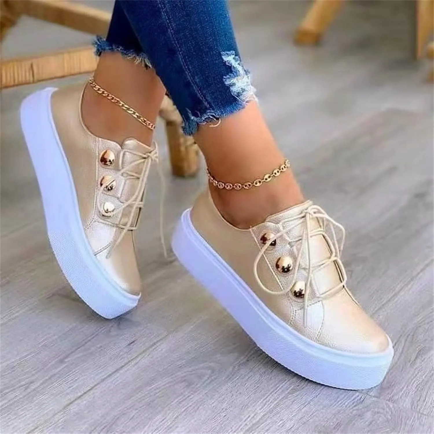 Ladmiple Shoes For Women Sneakers Slip Ons Low Top Lace-up Classic Casual Leather Walking Shoes Summer Flats Loafers