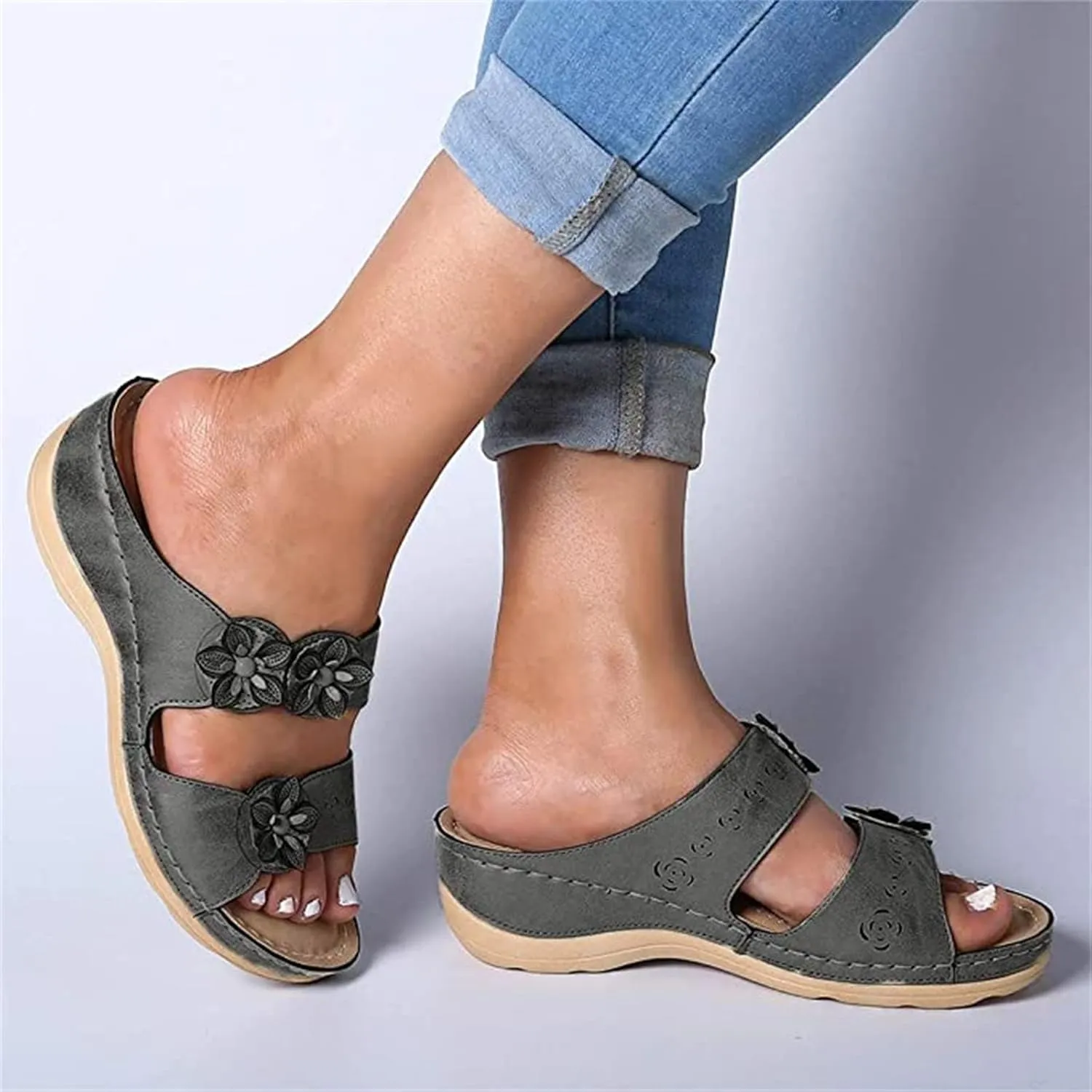 Ladmiple Women's Sandals Comfortable With Arch Support Orthopedic Slides Summer Orthotic Flip Flops for Plantar Fasciitis